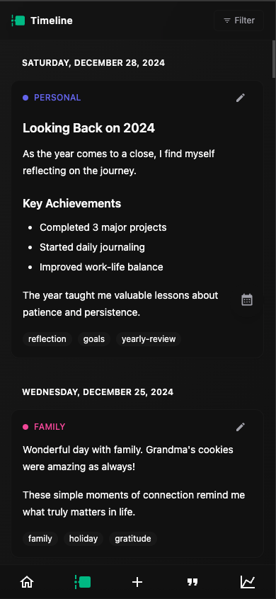 Reflectial Mobile App Timeline View